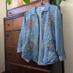 Embroidered Abstract Floral Denim Jacket